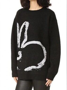 GREY JASON WU Intarsia Wool Blend Bunny Sweater Size Medium